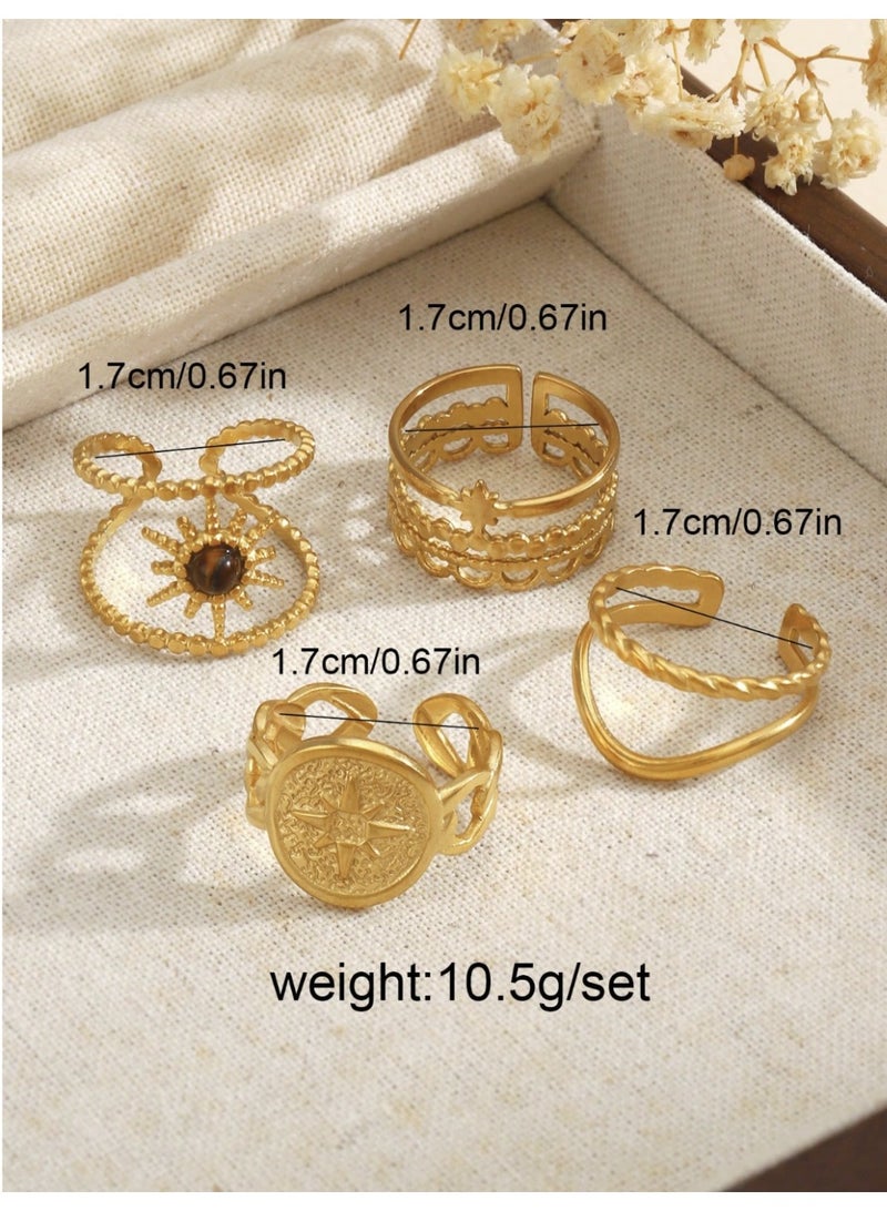 ڤيا مجموعة 4 خواتم نسائية مطلية بالذهب عيار 18 – تصميم النجمة والشمس - Image 3